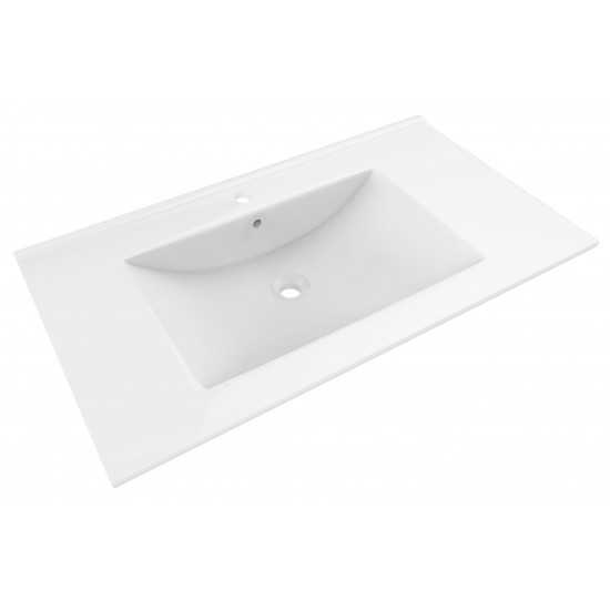 35.5-in. W 1 Hole Ceramic Top Set In White Color - Overflow Drain Incl.