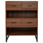 Lincoln Collection 2 Shelf 41.25"H Display Bookcase with Four Drawers in Rustic Wood Grain Finish