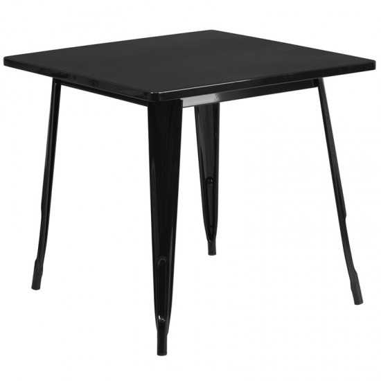 Commercial Grade 31.5" Square Black Metal Indoor-Outdoor Table