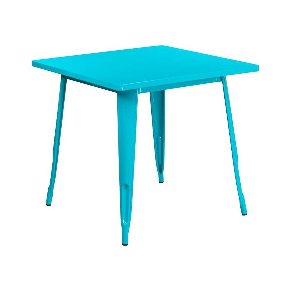 Commercial Grade 31.5" Square Crystal Teal-Blue Metal Indoor-Outdoor Table Commercial Grade 31.5" Square Crystal Teal-Blue Metal Indoor-Outdoor Table