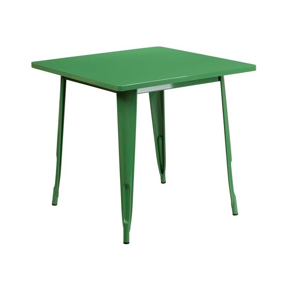 Commercial Grade 31.5" Square Green Metal Indoor-Outdoor Table