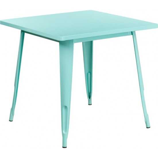 Commercial Grade 31.5" Square Mint Green Metal Indoor-Outdoor Table