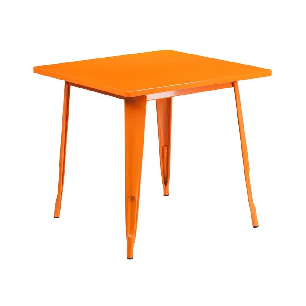 Commercial Grade 31.5" Square Orange Metal Indoor-Outdoor Table