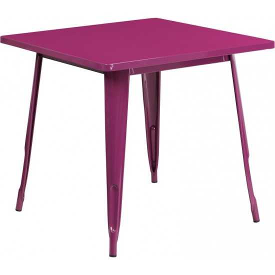 Commercial Grade 31.5" Square Purple Metal Indoor-Outdoor Table