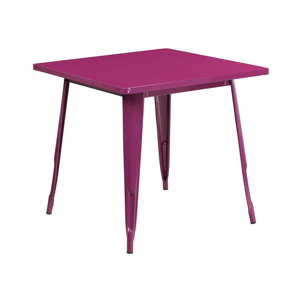 Commercial Grade 31.5" Square Purple Metal Indoor-Outdoor Table