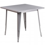 Commercial Grade 31.5" Square Silver Metal Indoor-Outdoor Table