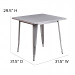 Commercial Grade 31.5" Square Silver Metal Indoor-Outdoor Table