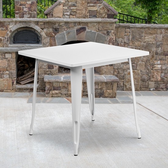 Commercial Grade 31.5" Square White Metal Indoor-Outdoor Table