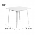 Commercial Grade 31.5" Square White Metal Indoor-Outdoor Table