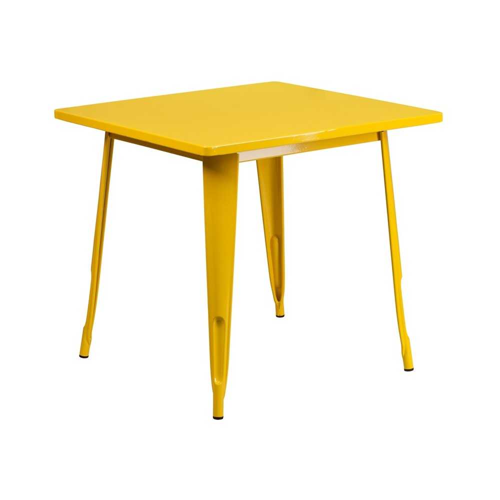 Commercial Grade 31.5" Square Yellow Metal Indoor-Outdoor Table