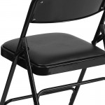 Curved Triple Braced & Double Hinged Black Vinyl Metal Folding Chair