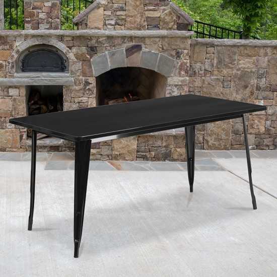 Commercial Grade 31.5" x 63" Rectangular Black Metal Indoor-Outdoor Table