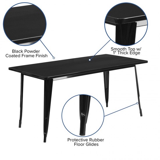 Commercial Grade 31.5" x 63" Rectangular Black Metal Indoor-Outdoor Table