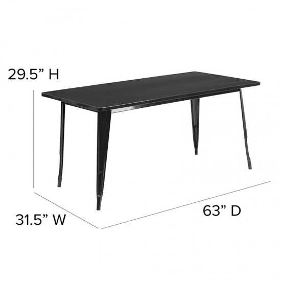 Commercial Grade 31.5" x 63" Rectangular Black Metal Indoor-Outdoor Table