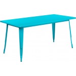 Commercial Grade 31.5" x 63" Rectangular Crystal Teal-Blue Metal Indoor-Outdoor Table