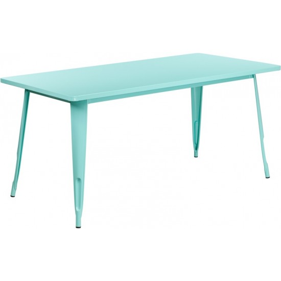 Commercial Grade 31.5" x 63" Rectangular Mint Green Metal Indoor-Outdoor Table