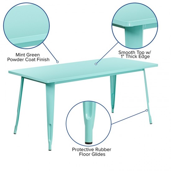 Commercial Grade 31.5" x 63" Rectangular Mint Green Metal Indoor-Outdoor Table