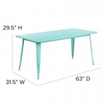 Commercial Grade 31.5" x 63" Rectangular Mint Green Metal Indoor-Outdoor Table