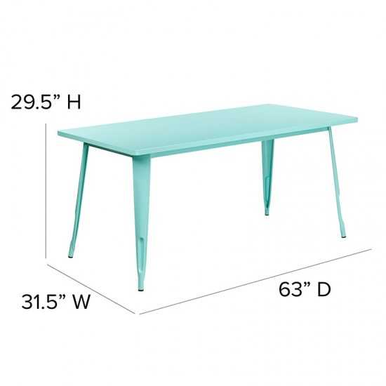 Commercial Grade 31.5" x 63" Rectangular Mint Green Metal Indoor-Outdoor Table