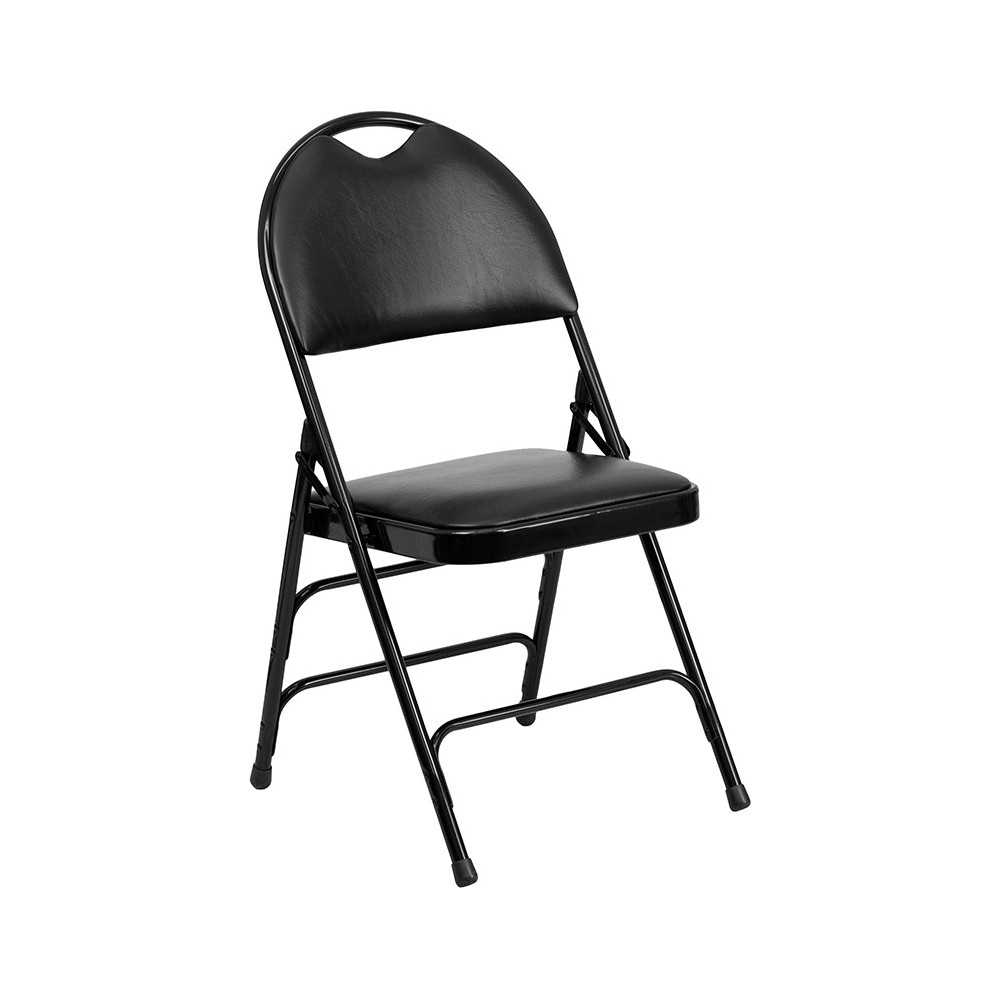 Ultra-Premium Triple Braced Black Vinyl Metal Folding Chair with Easy-Carry Handle