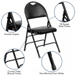 Ultra-Premium Triple Braced Black Vinyl Metal Folding Chair with Easy-Carry Handle