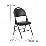 Ultra-Premium Triple Braced Black Vinyl Metal Folding Chair with Easy-Carry Handle