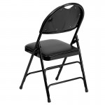 Ultra-Premium Triple Braced Black Vinyl Metal Folding Chair with Easy-Carry Handle