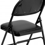 Ultra-Premium Triple Braced Black Vinyl Metal Folding Chair with Easy-Carry Handle