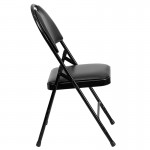 Ultra-Premium Triple Braced Black Vinyl Metal Folding Chair with Easy-Carry Handle