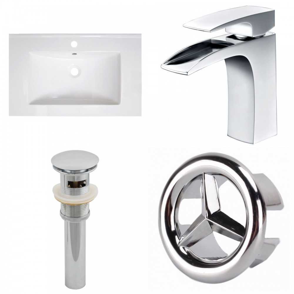 30-in. W 1 Hole Ceramic Top Set In White Color - Overflow Drain Incl.