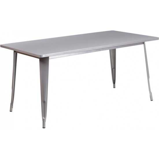 Commercial Grade 31.5" x 63" Rectangular Silver Metal Indoor-Outdoor Table