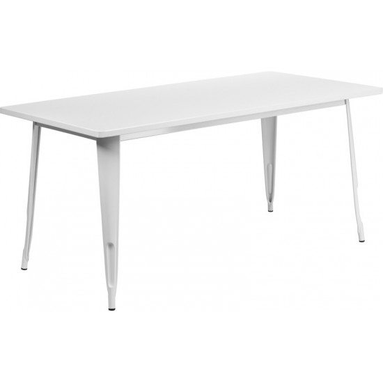 Commercial Grade 31.5" x 63" Rectangular White Metal Indoor-Outdoor Table