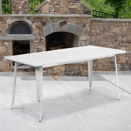 Commercial Grade 31.5" x 63" Rectangular White Metal Indoor-Outdoor Table