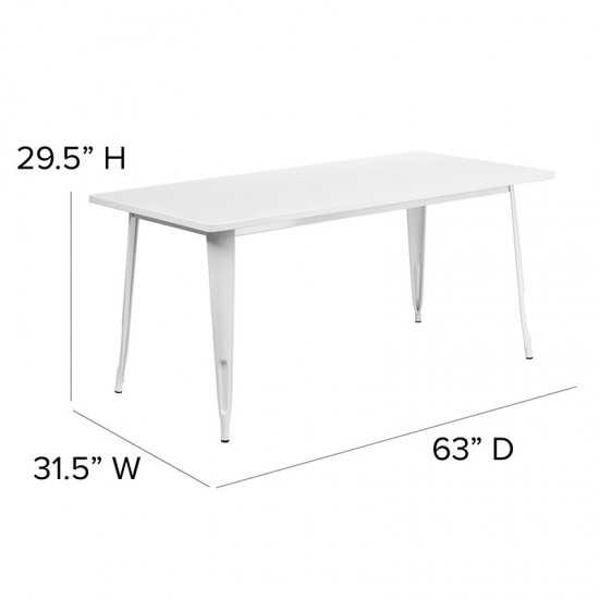 Commercial Grade 31.5" x 63" Rectangular White Metal Indoor-Outdoor Table