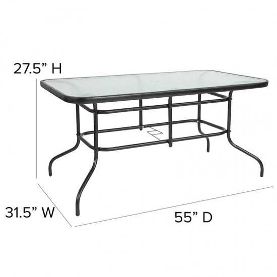 31.5" x 55" Rectangular Tempered Glass Metal Table