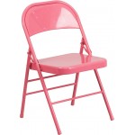 Series Bubblegum Pink Triple Braced & Double Hinged Metal Folding Chair