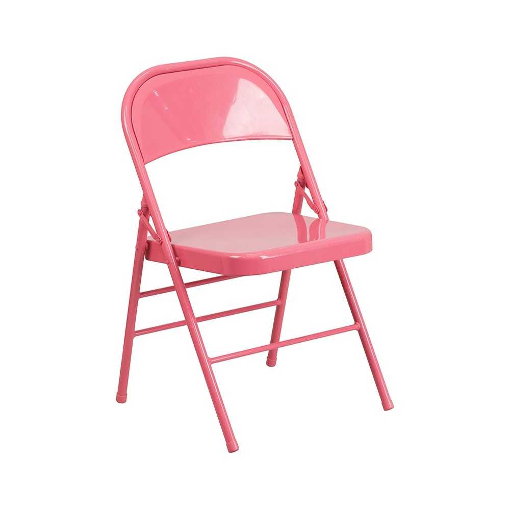 Series Bubblegum Pink Triple Braced & Double Hinged Metal Folding Chair