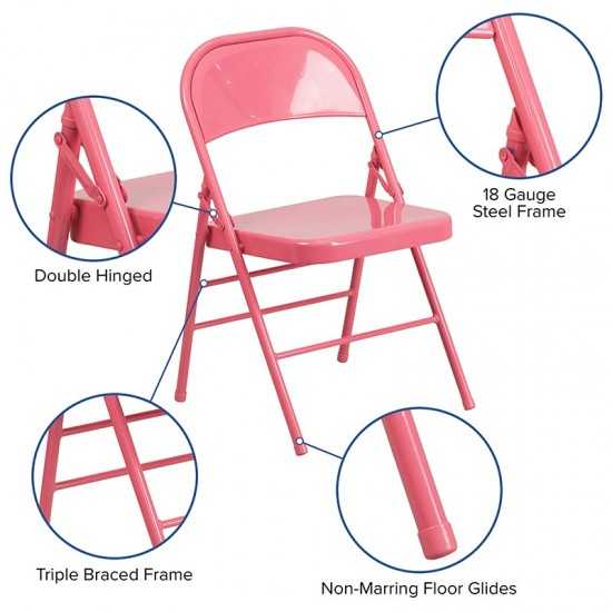 Series Bubblegum Pink Triple Braced & Double Hinged Metal Folding Chair