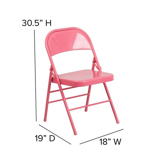 Series Bubblegum Pink Triple Braced & Double Hinged Metal Folding Chair