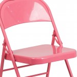 Series Bubblegum Pink Triple Braced & Double Hinged Metal Folding Chair