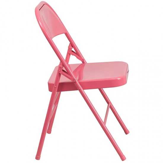 Series Bubblegum Pink Triple Braced & Double Hinged Metal Folding Chair