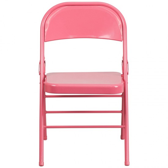 Series Bubblegum Pink Triple Braced & Double Hinged Metal Folding Chair