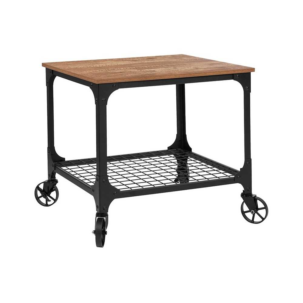 Grant Park Rustic Wood Grain and Industrial Iron Kitchen Serving and Bar Cart