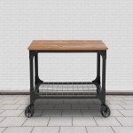 Grant Park Rustic Wood Grain and Industrial Iron Kitchen Serving and Bar Cart