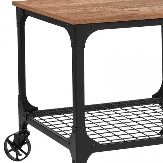 Grant Park Rustic Wood Grain and Industrial Iron Kitchen Serving and Bar Cart