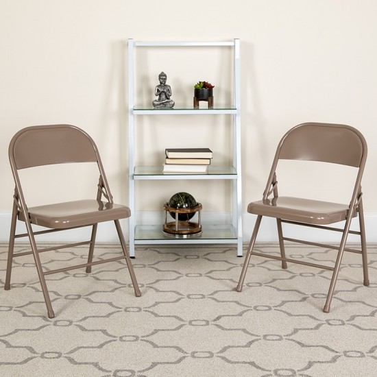 Triple Braced & Double Hinged Beige Metal Folding Chair