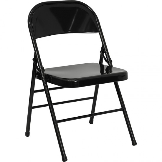 Triple Braced & Double Hinged Black Metal Folding Chair