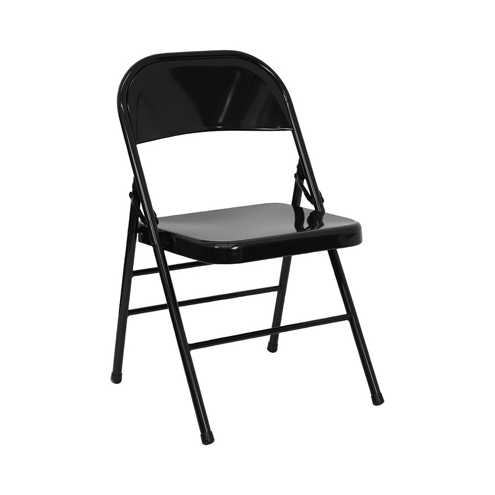 Triple Braced & Double Hinged Black Metal Folding Chair