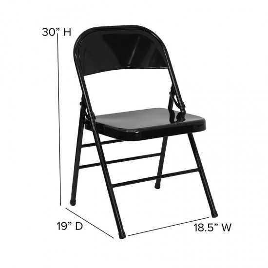 Triple Braced & Double Hinged Black Metal Folding Chair