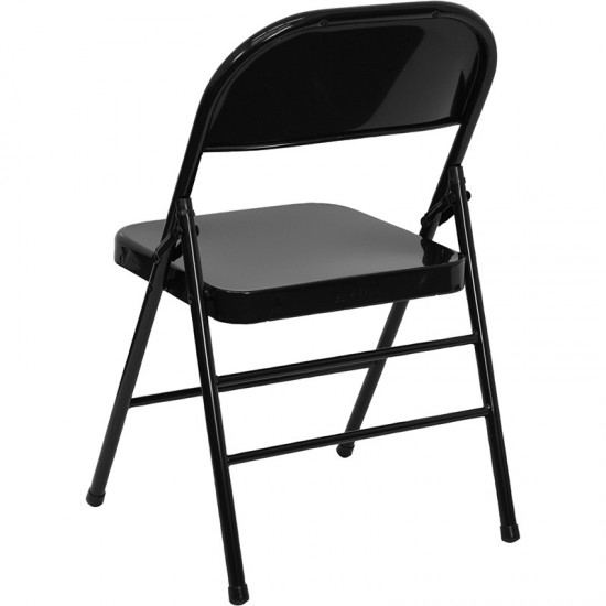 Triple Braced & Double Hinged Black Metal Folding Chair